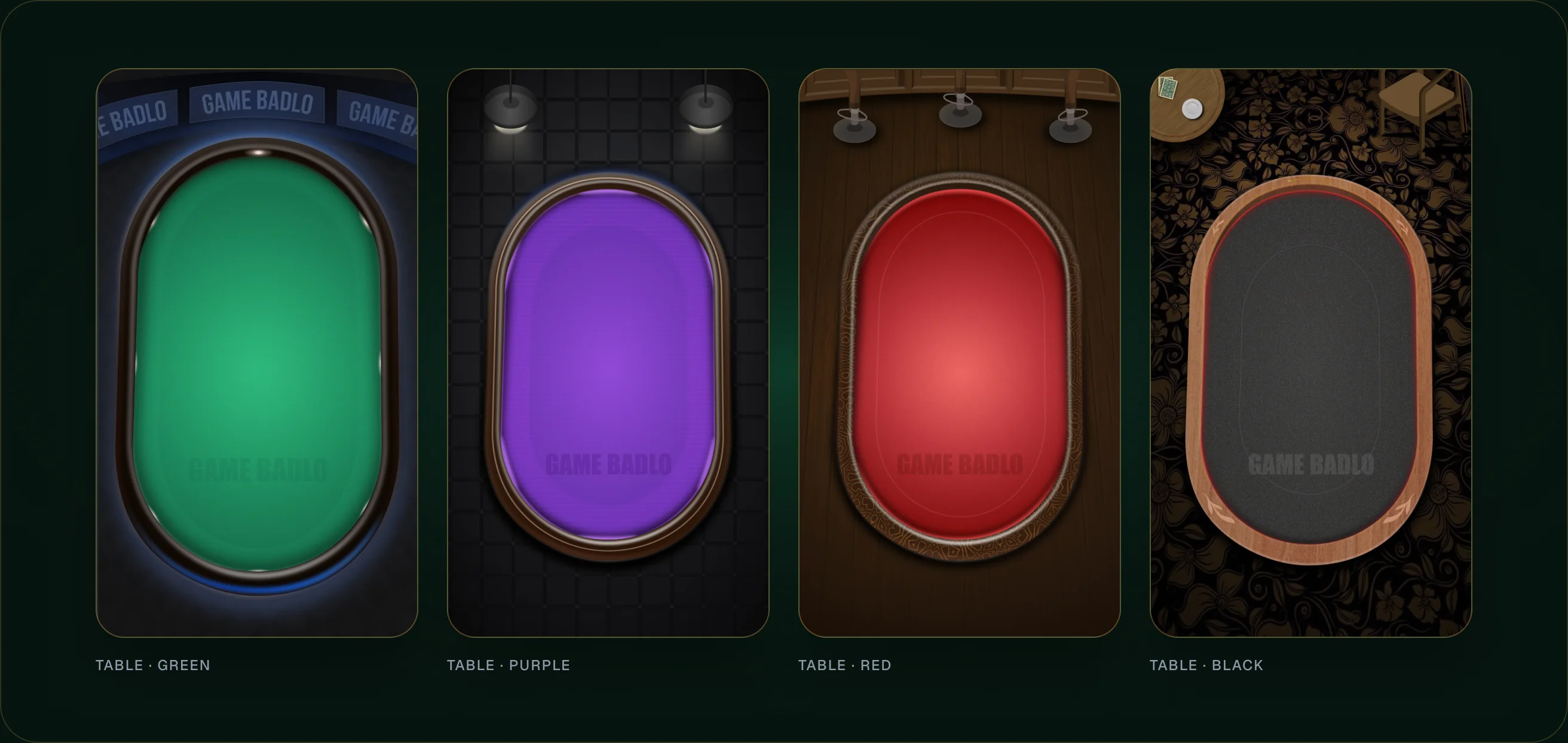 The different poker table designs.
