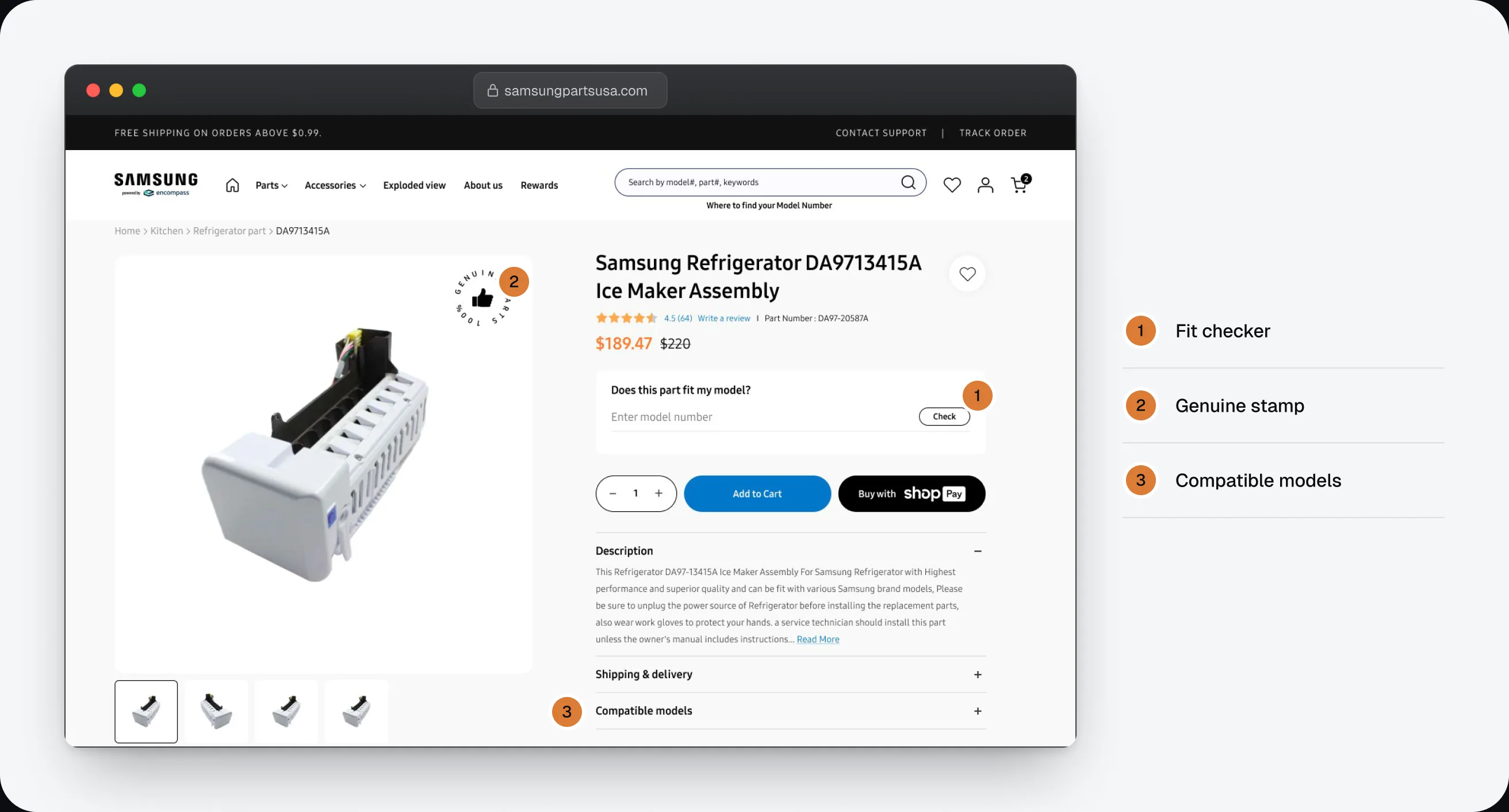 The product page with the fit checker under the price.