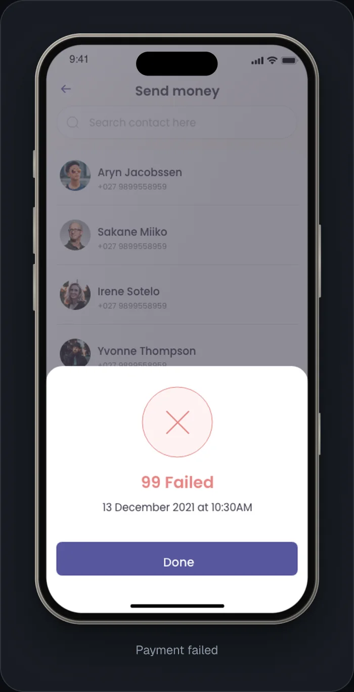Edge-case screens: empty wallet and payment failed.