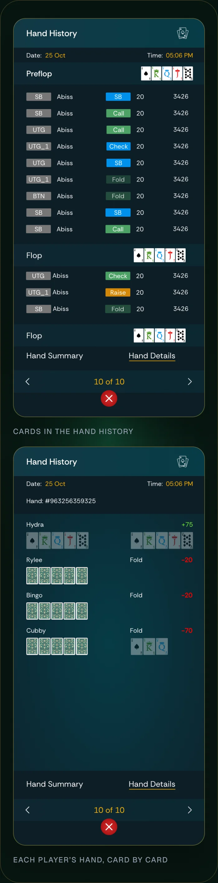 The playing card deck in play.