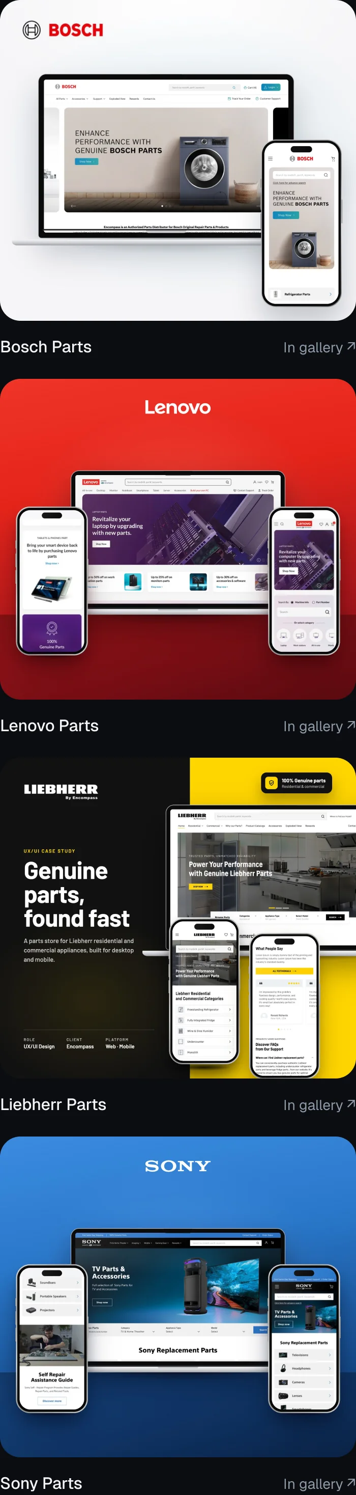 The Bosch, Lenovo, Liebherr and Sony parts stores.