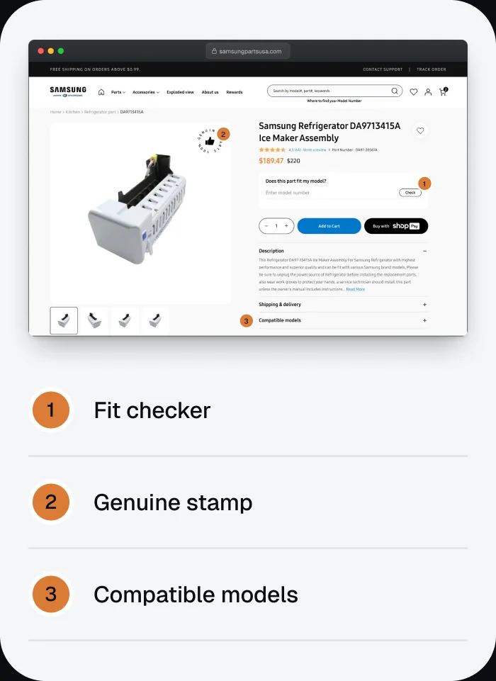 The product page with the fit checker under the price.