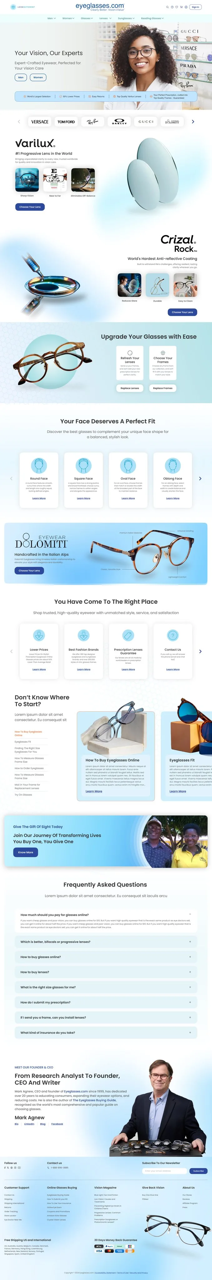 eyeglasses.com — Homepage, full page