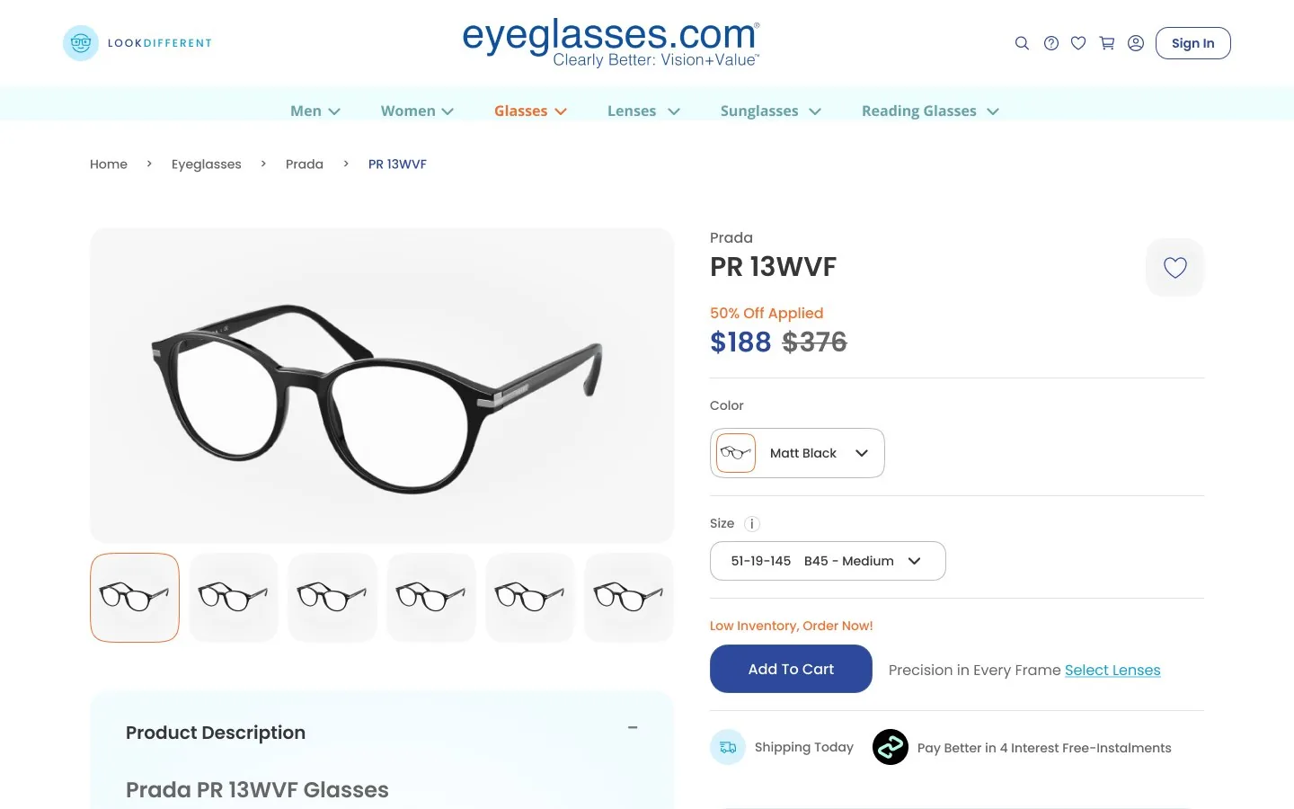 eyeglasses.com — Product page · lens options