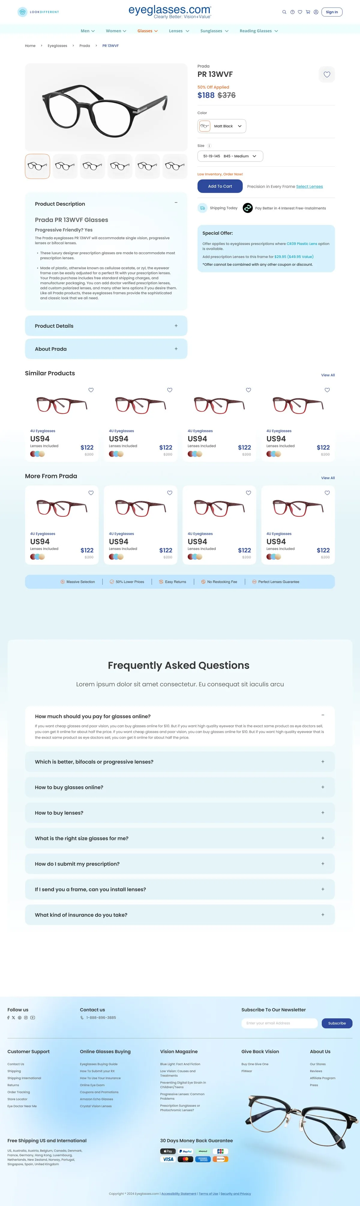 eyeglasses.com — Product page · lens options, full page