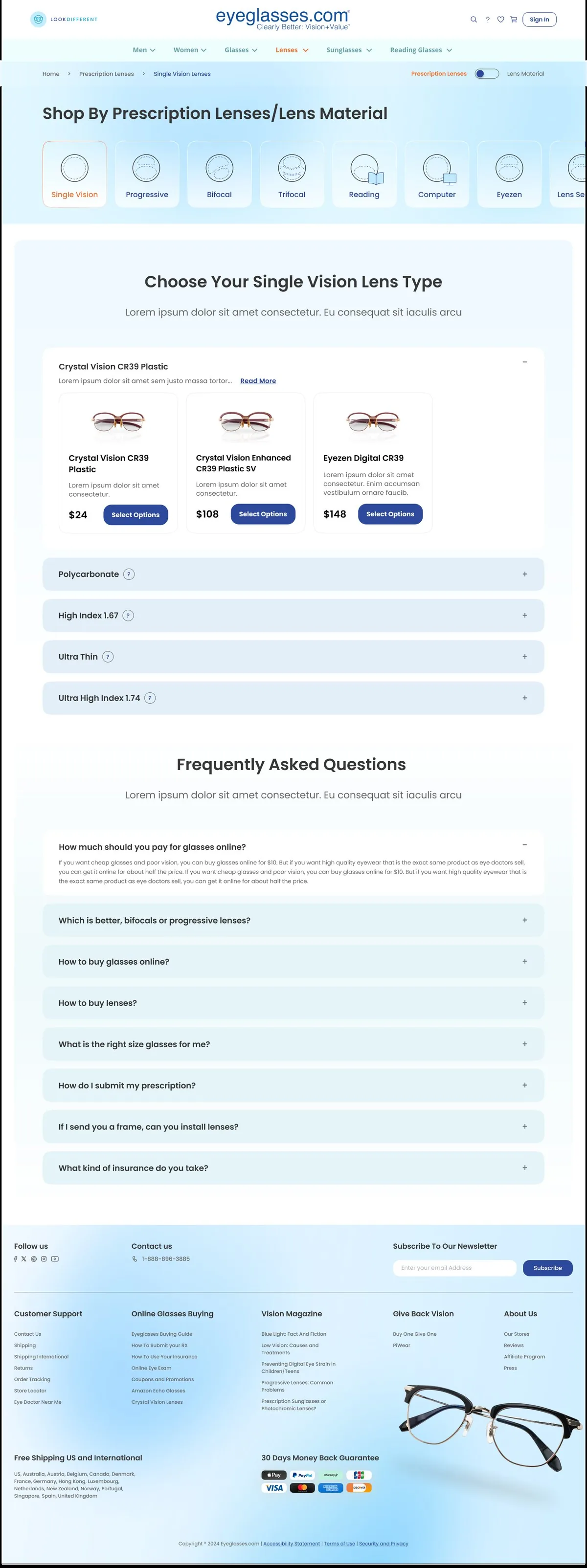 eyeglasses.com — Lens material, full page