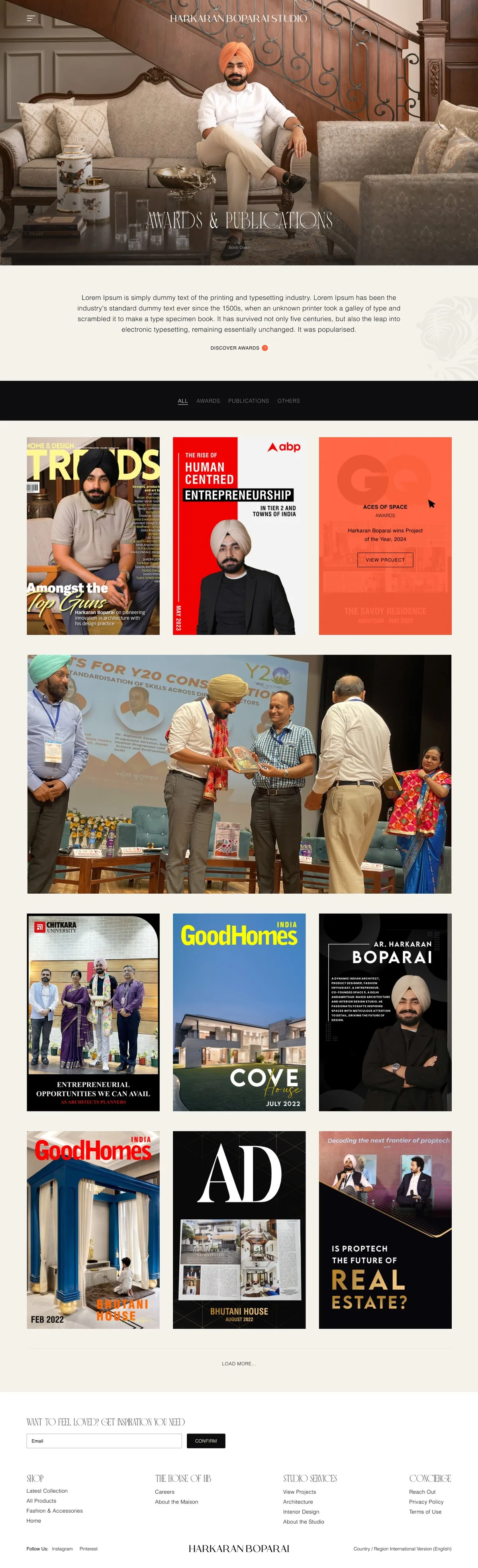 Harkaran Boparai Studio — Awards & publications, full page