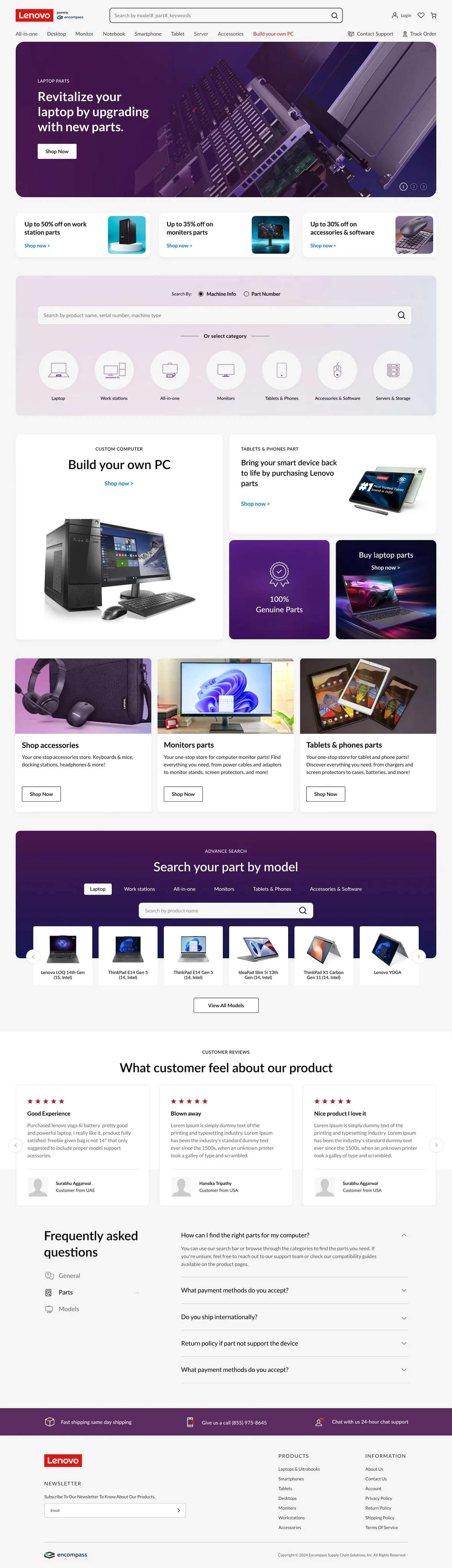 Lenovo Parts — Homepage, full page