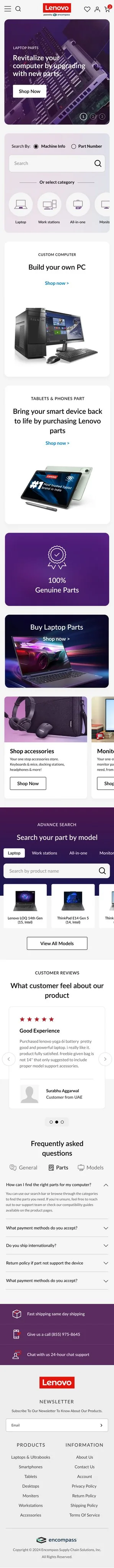 Lenovo Parts — Homepage · mobile, full page