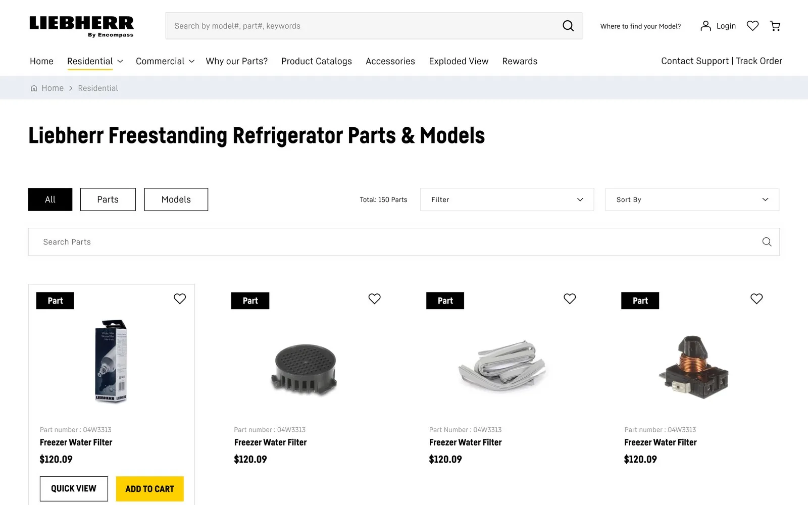 Liebherr Parts — Product listing · 4-up grid