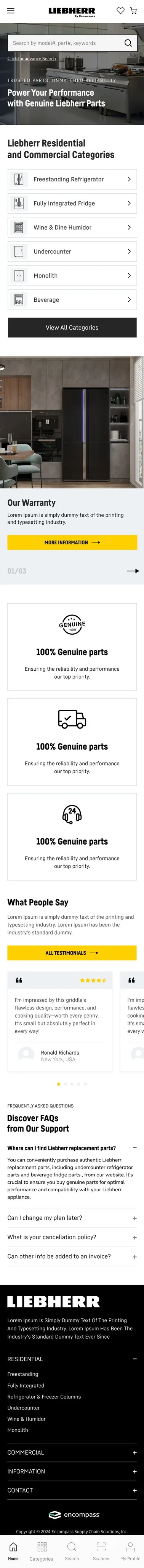 Liebherr Parts — Homepage · mobile, full page