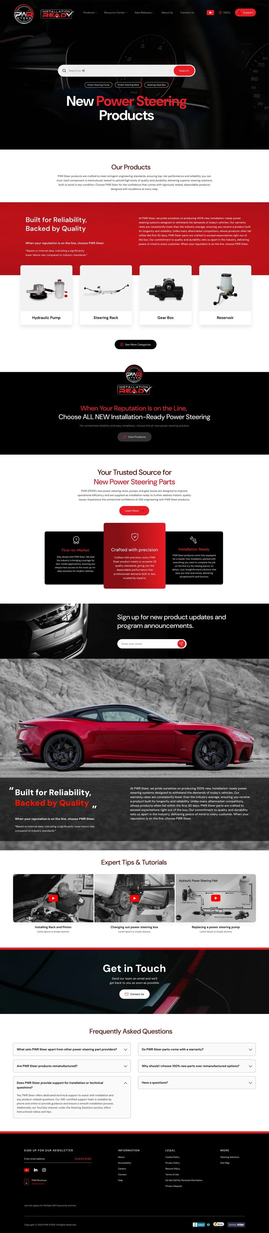 PWR Steer — Homepage, full page