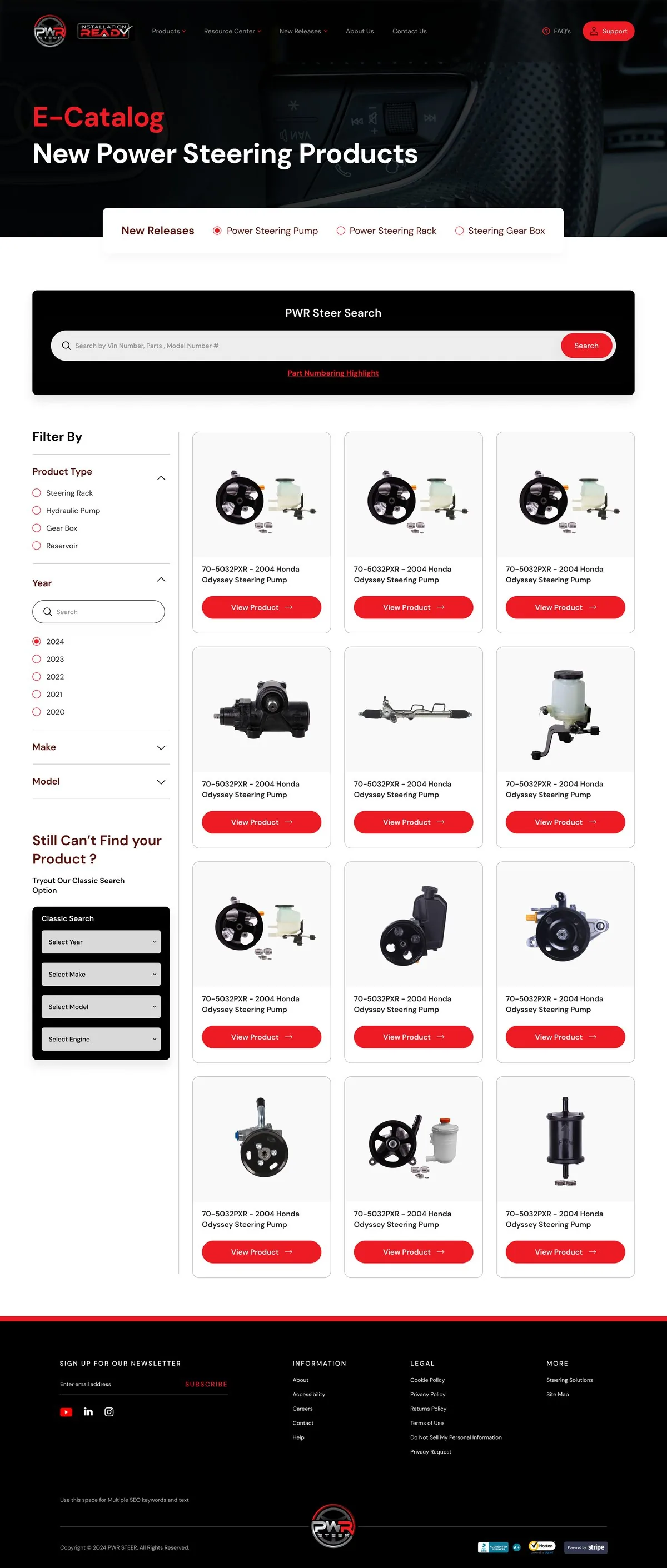PWR Steer — E-catalog with filters, full page
