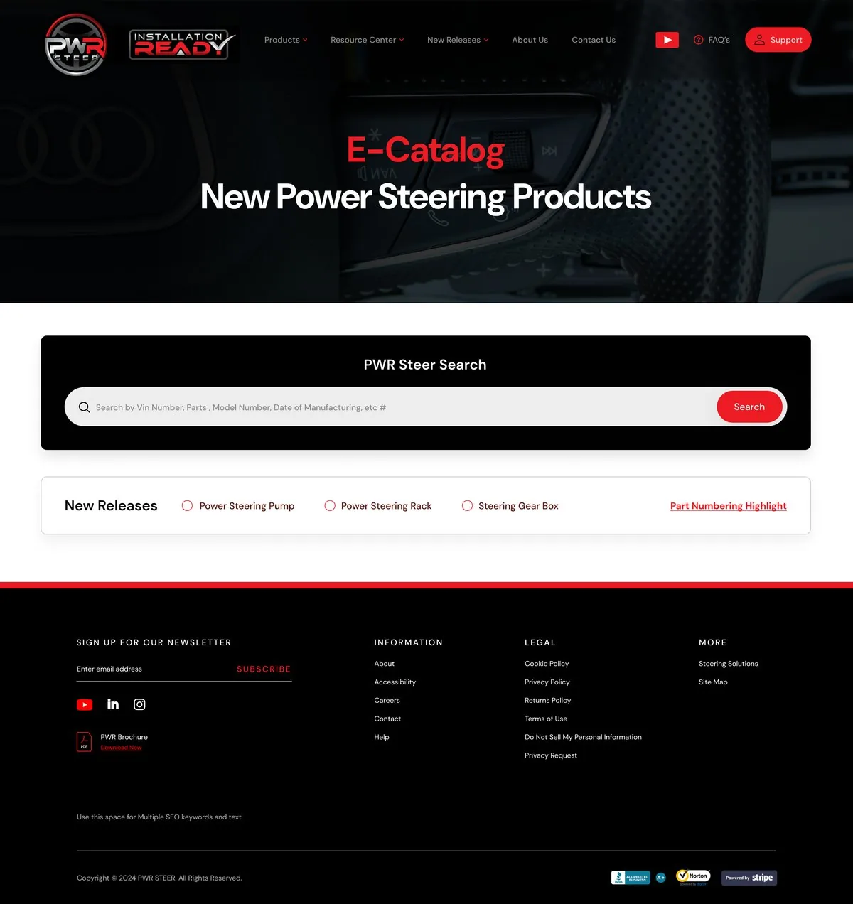 PWR Steer — E-catalog section, full page