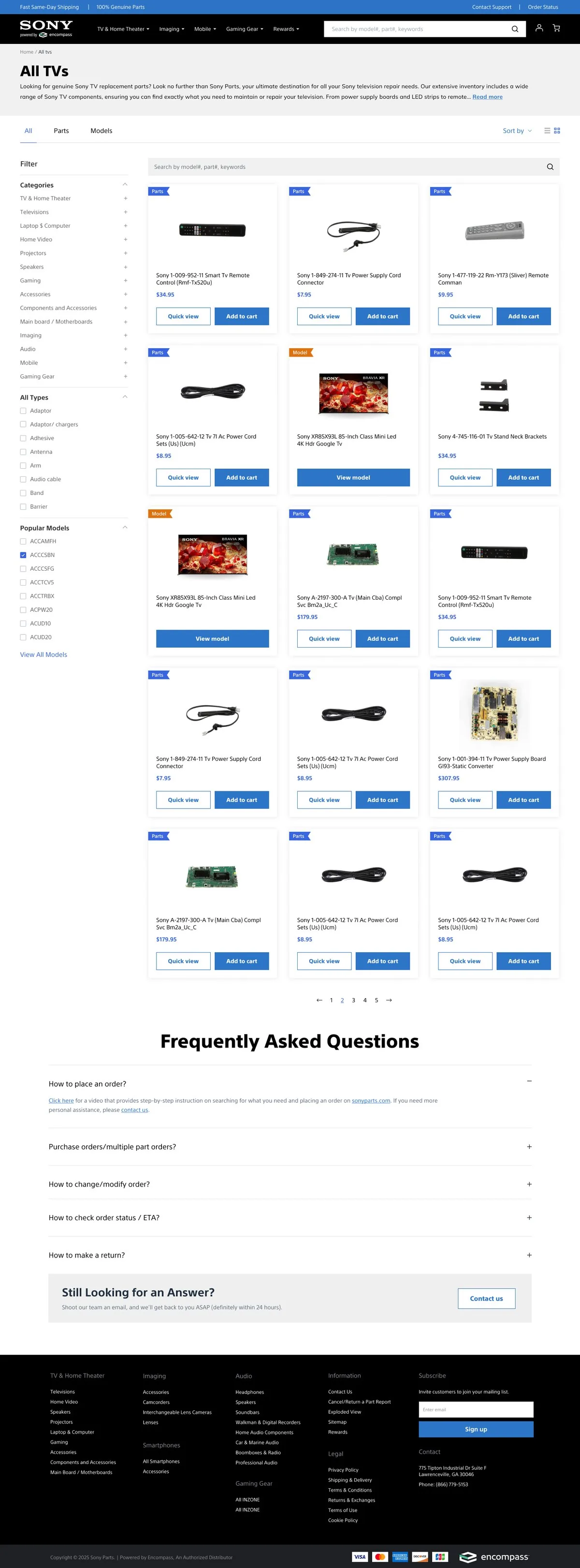 Sony Parts — Collection, full page