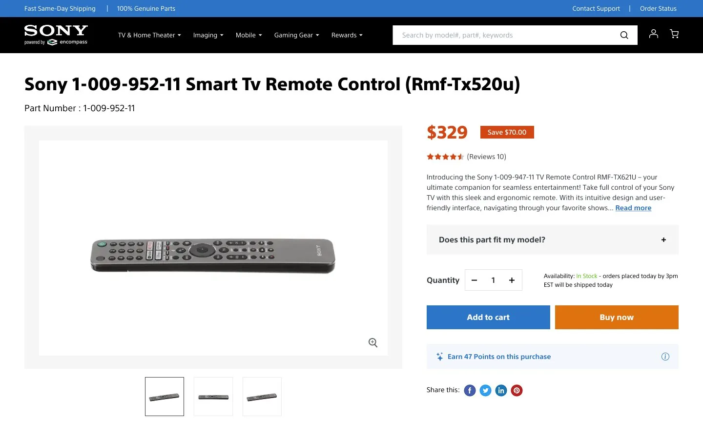 Sony Parts — Product page